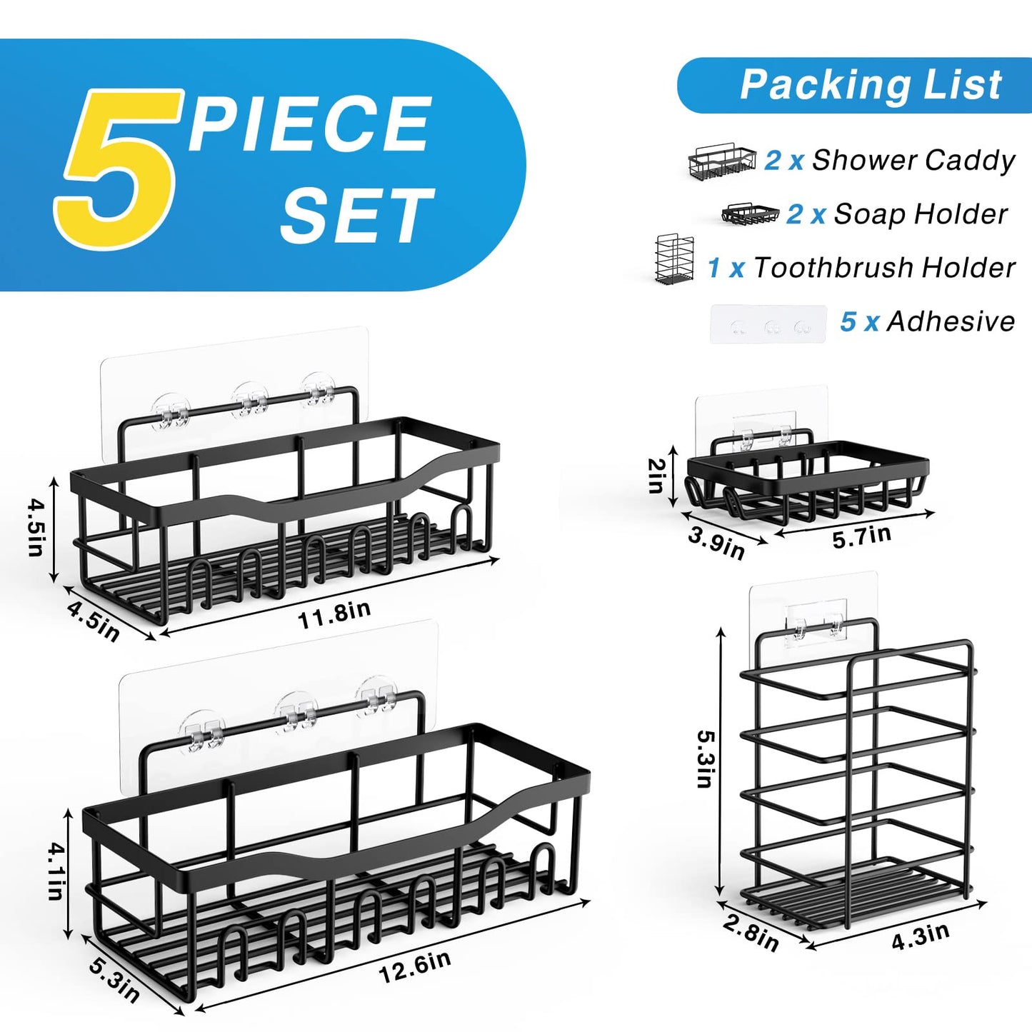 Shower Caddy,Adhesive Shower Organizer for Bathroom Storage&Home Decor&Kitchen,No Drilling,Large Capacity,Rustproof Stainless Steel Bathroom Organizer,Shower Shelves for Inside Shower